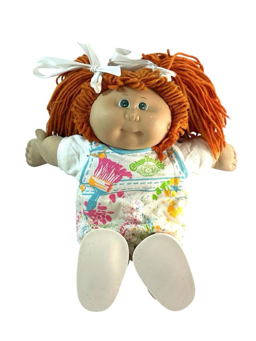 Vintage 1982 Cabbage Patch Kids Doll 16” Red Yarn Hair Green Eyes Coleco Outfit